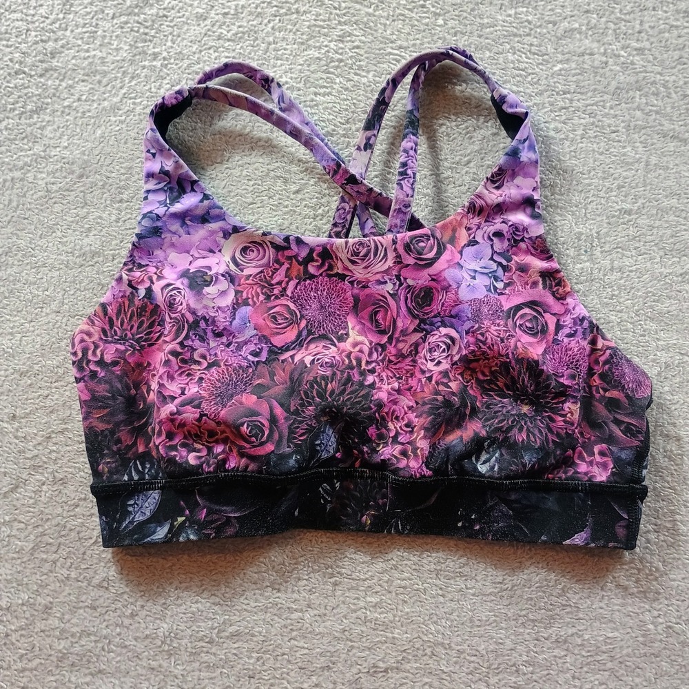 Lululemon Womens Energy Bra Purple Floral Size 6 Strappy Back